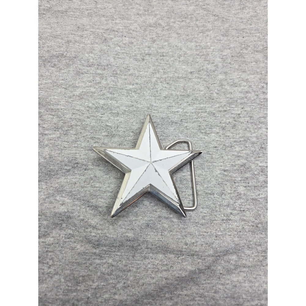 Large White Heavy Silver Star Statement Belt Buckle Western Southwestern